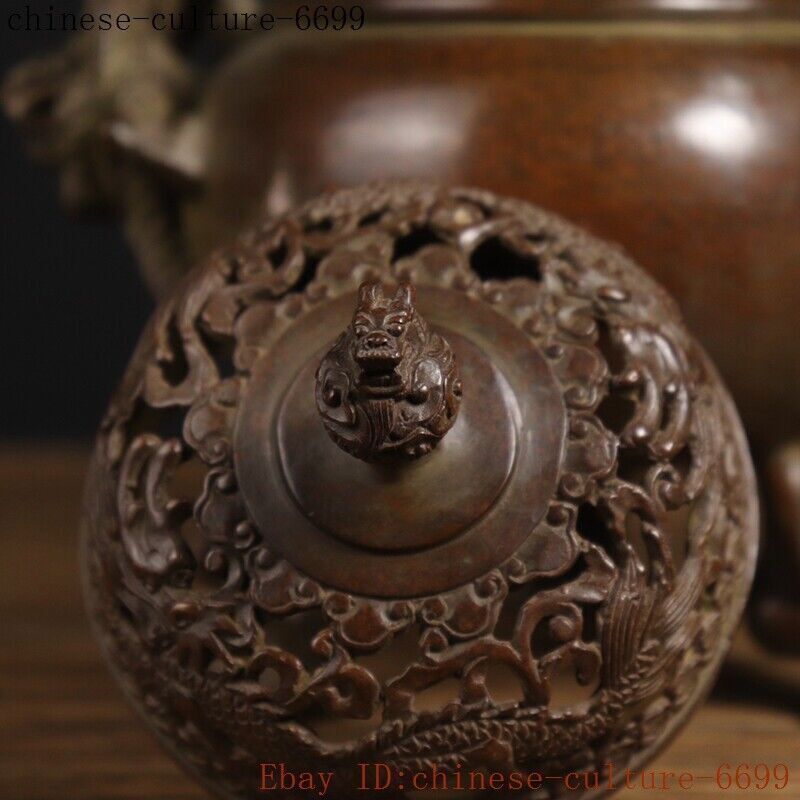 8" Chinese bronze Chinese Zodiac animal dragon loong incense burner censer