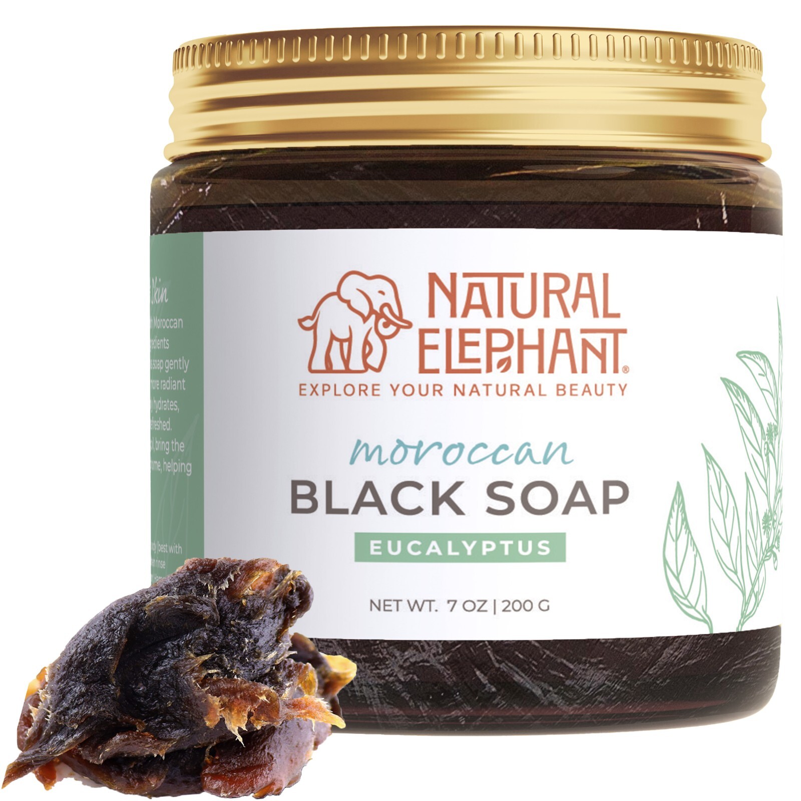 Natural Elephant Moroccan Black Soap With Eucalyptus Essential Oil 200g (7oz)