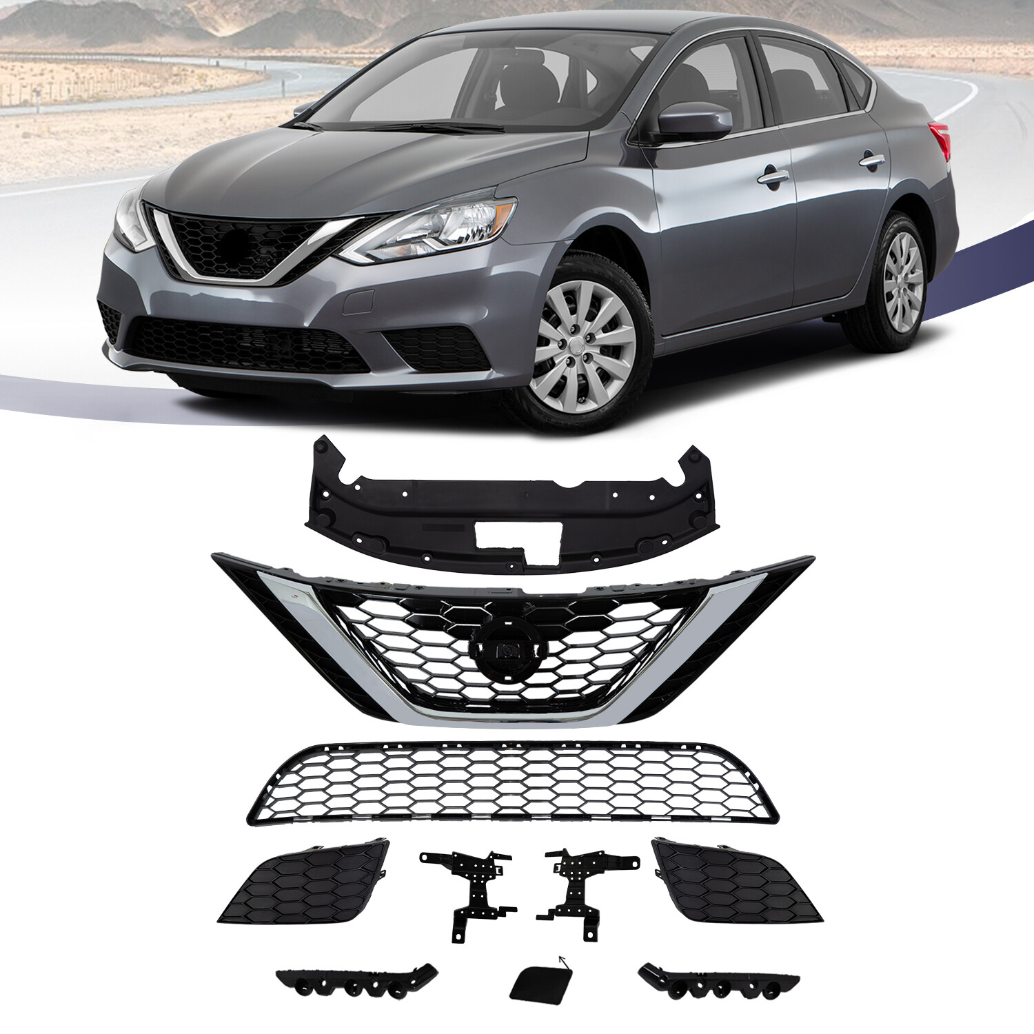 10PCS For Sentra 2016-2019 Front Bumper Radiator Support Cover Grille Mesh Kit
