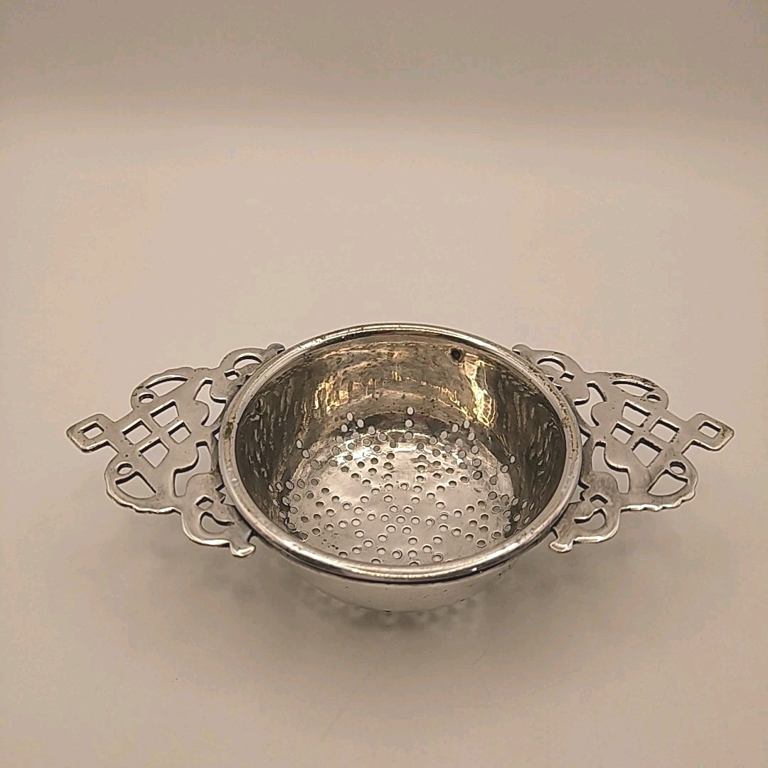 Victorian Tea Strainer EPNS England Hallmarked Star Pattern Scroll