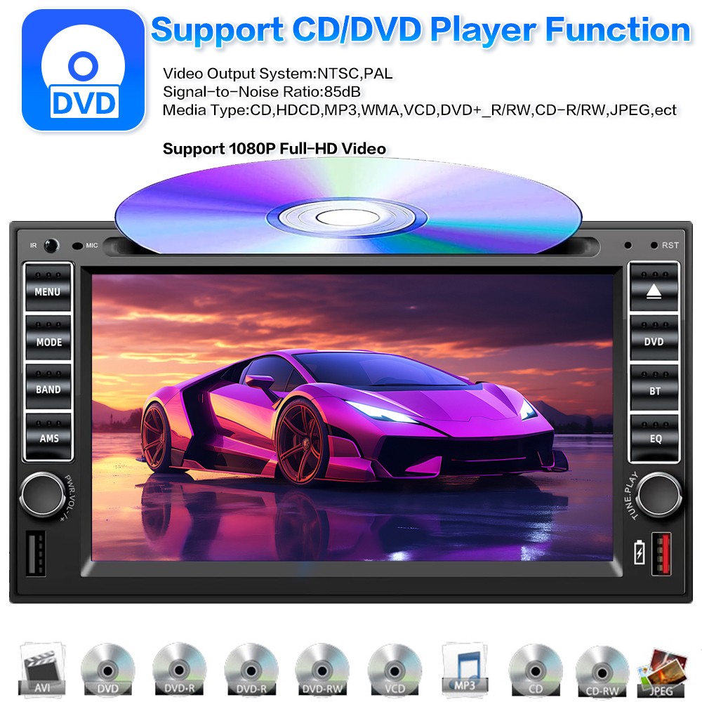 6.2" USB/SD/AUX Stereo Touch Screen Bluetooth 2 Din DVD/CD Player Remote control