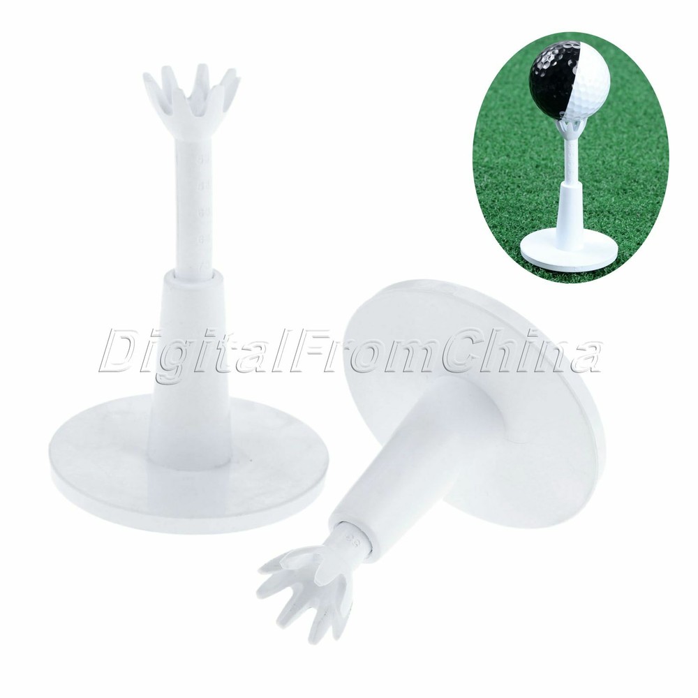 White Practice Golf Range Tees Adjustable Height Range from 2.08-2.88" 2Pc/Set