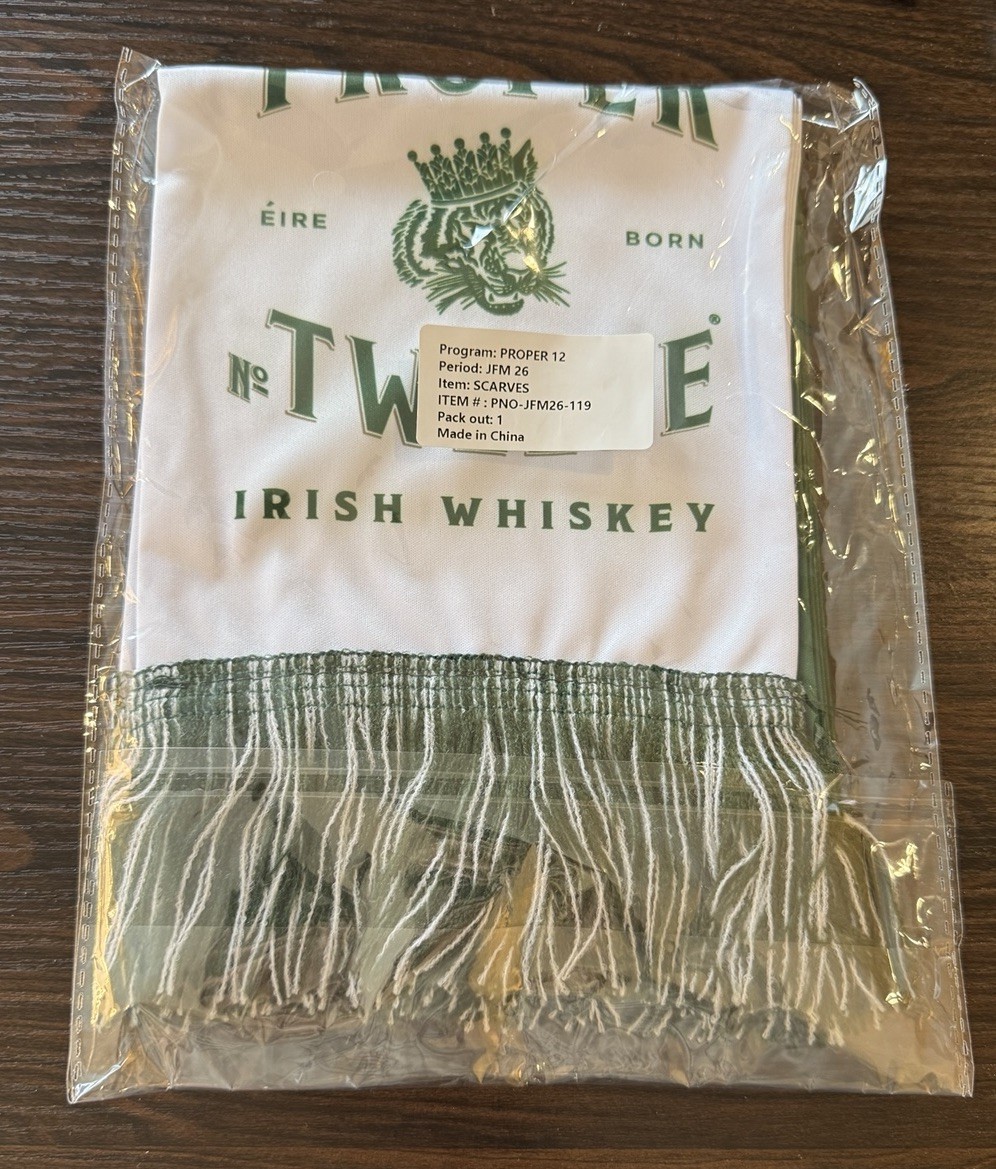 Proper Twelve Irish Whiskey Fringed Scarf Green and White NEW