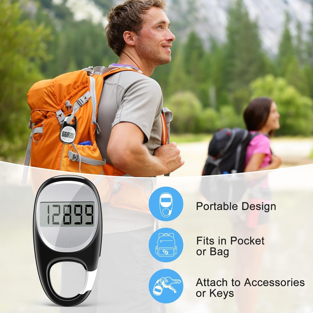 Simple Pedometer for Walking, Accurate Step Tracker with 1.2", Black