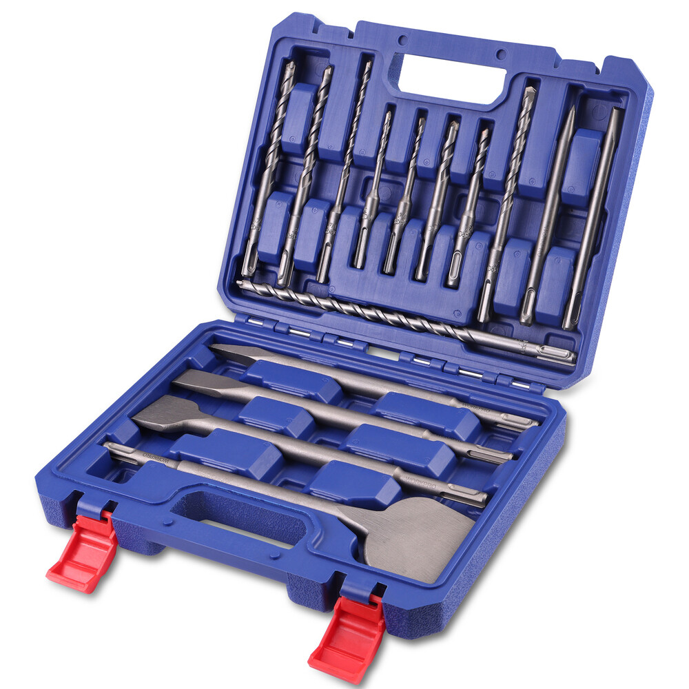 WORKPRO 16PC SDS-Plus Rotary Hammer Drill Bits and Chisel Set for Concrete Stone