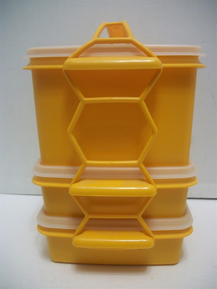 Tupperware Quartet Container Set 7 pcs w Handle Lunch Crafts Picnics