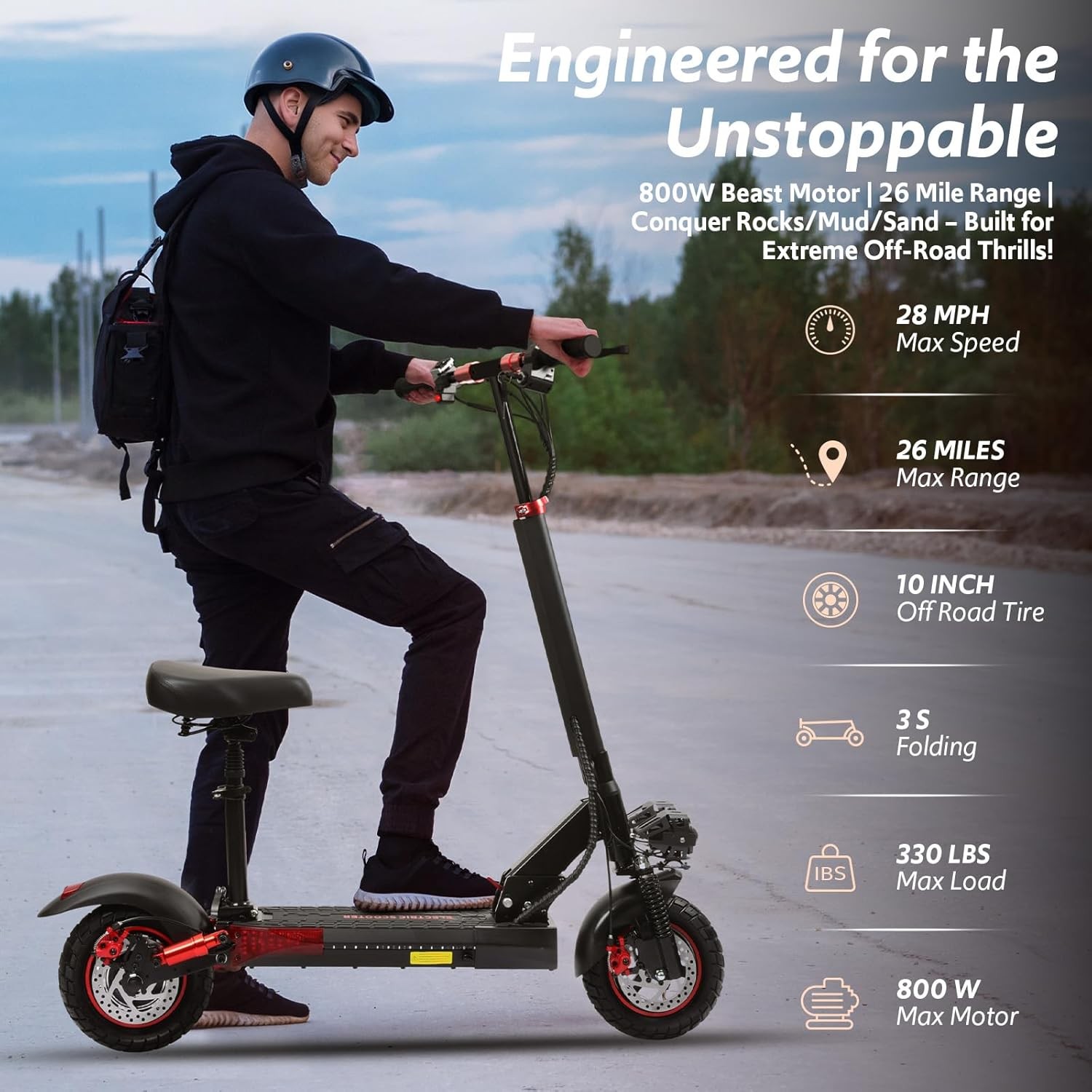 Freeboy Electric Scooter 48v 800W For Adult 10"Off Road Fat Tires Fast Speed US