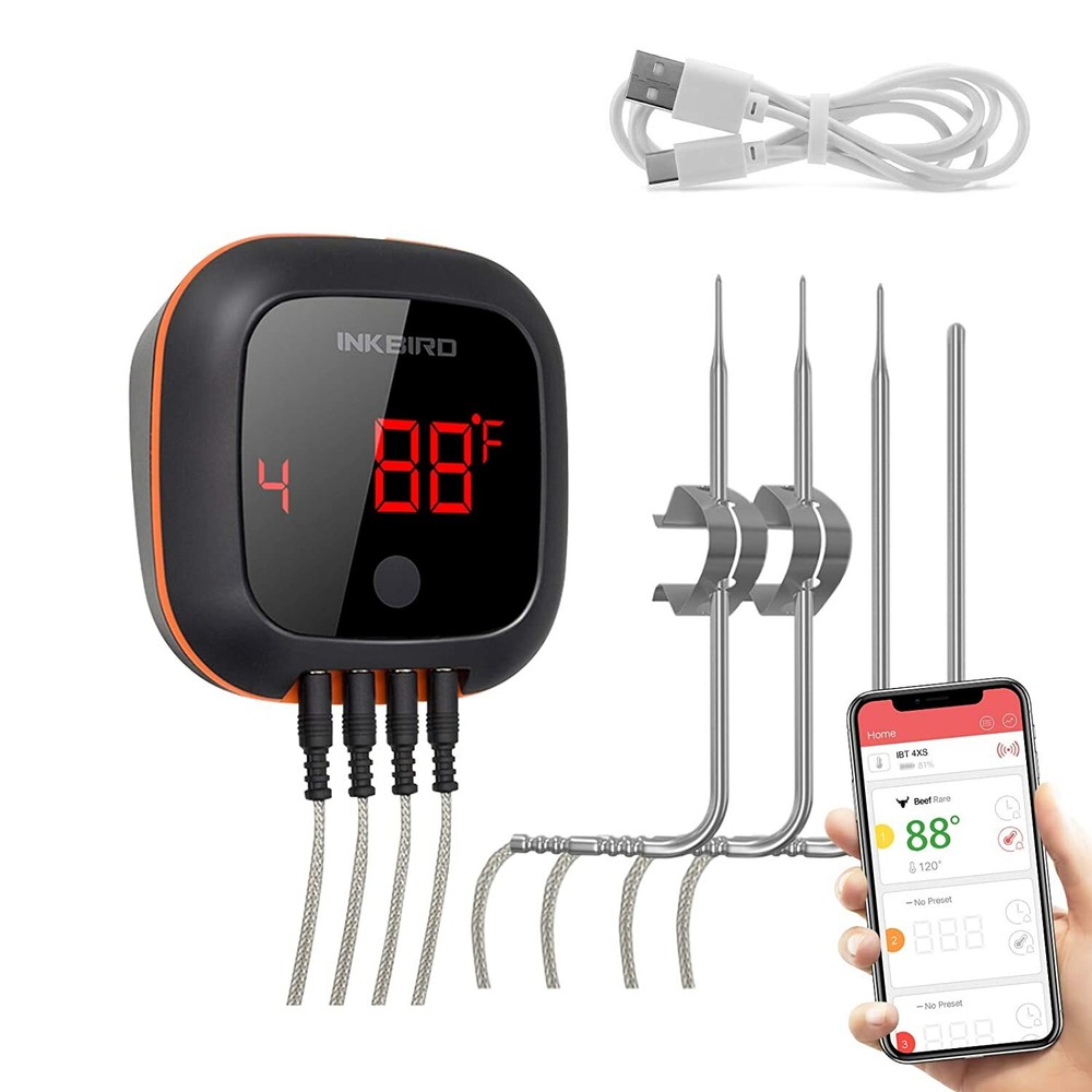 Rechargeable Bluetooth BBQ Thermometer Wireless Cooking Meat Sensor 2/4 Probe US
