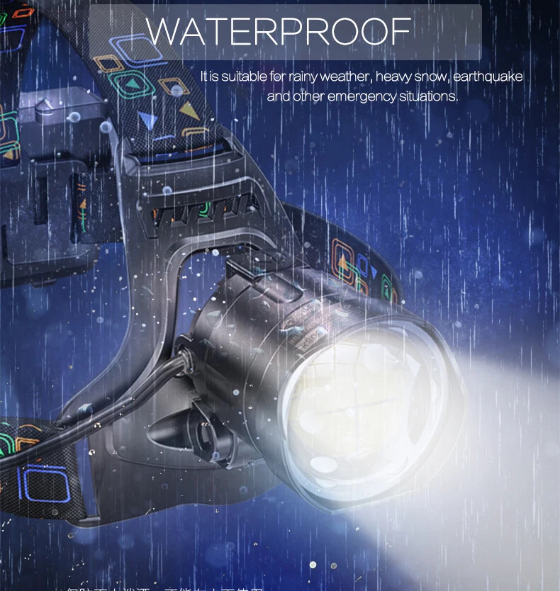 500000LM P100 LED Headlamp Headlight Zoomable USB Rechargeable Head Torch