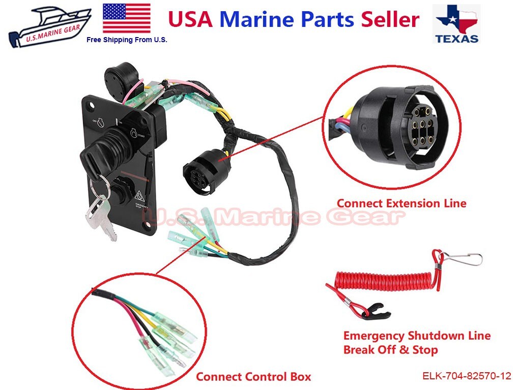 Ignition Key Switch Panel for Yamaha Outboard Remote Control Box 704-82570