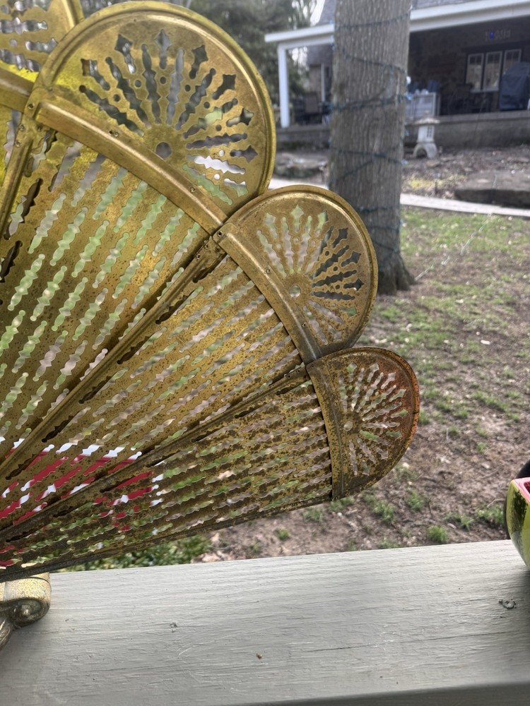 Vintage Peacock Fireplace Screen Folding Fan *read