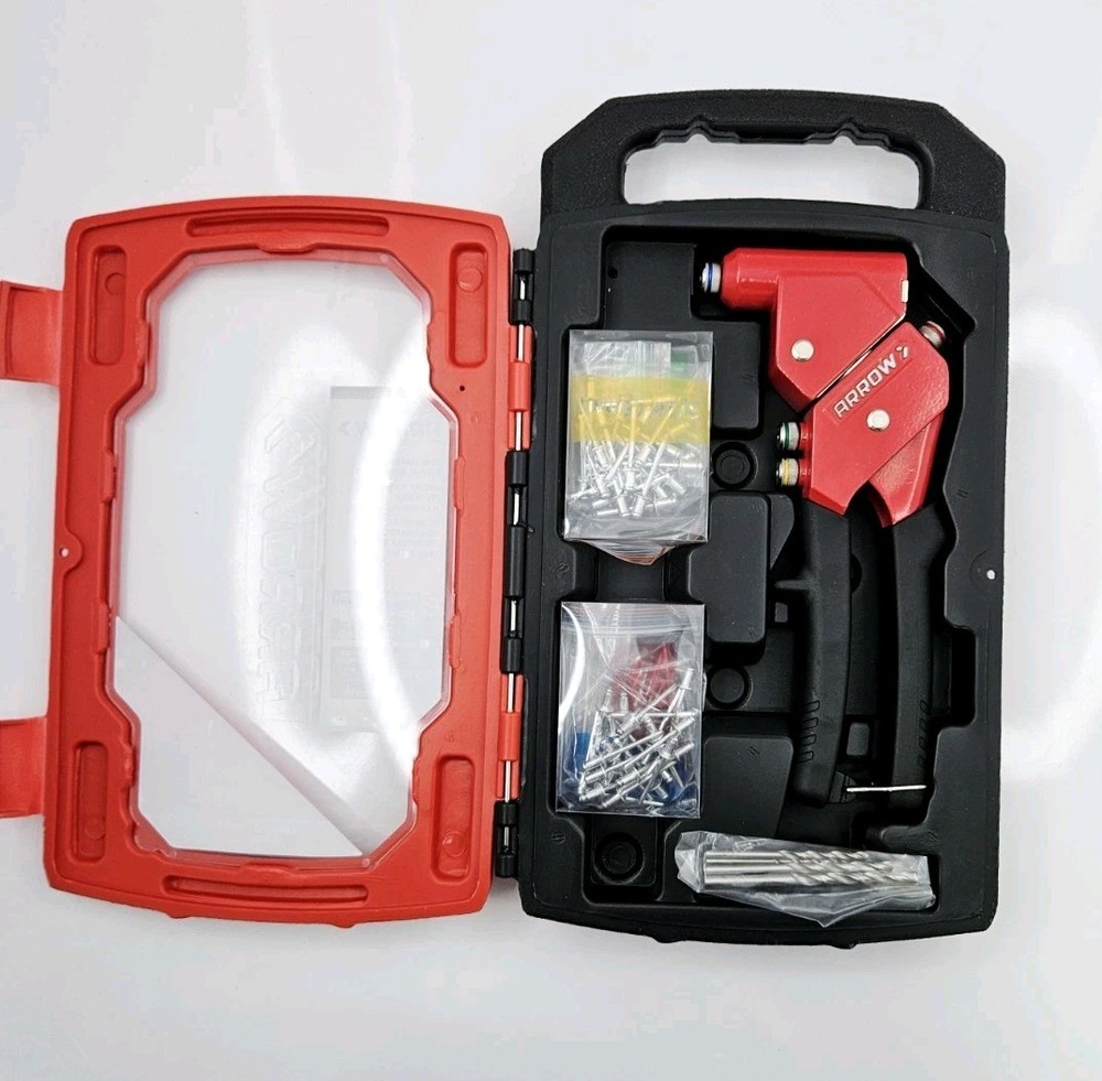 Arrow Swivel Head Rivet Kit w/Drill Bits, Case, w/ Mixed Size Rivets