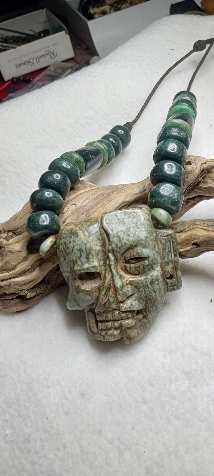 Aztec Modern Precolombian Life and Dead Mask Neckalce.