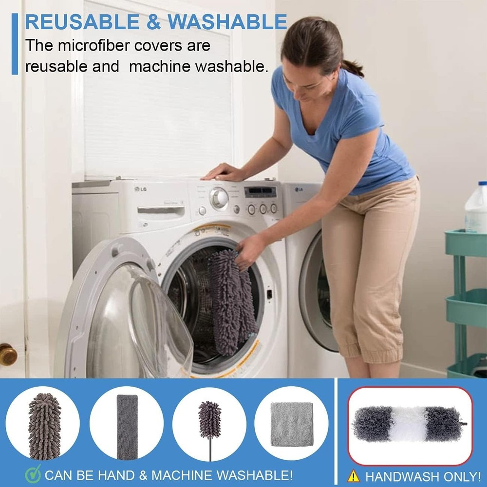 Upgrade Your Cleaning: 6-Pc Microfiber Duster Set with 100” Expandable Pole