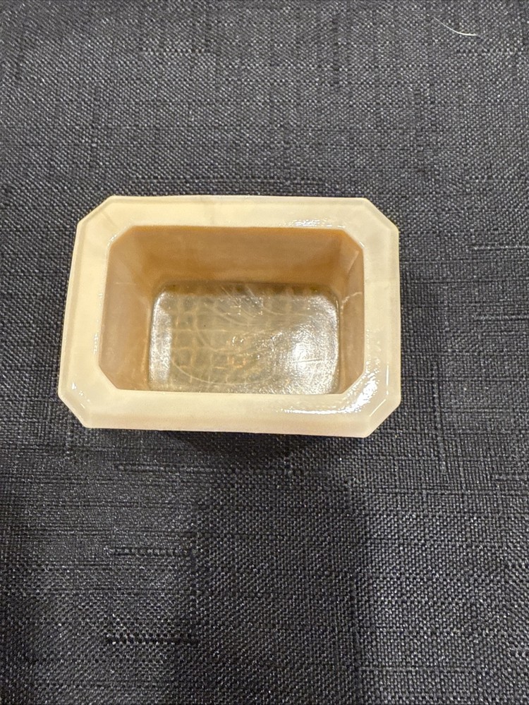 Vintage Rectangular Open Salt Dip Signed E.E. With Beveled Corner Golden Agate