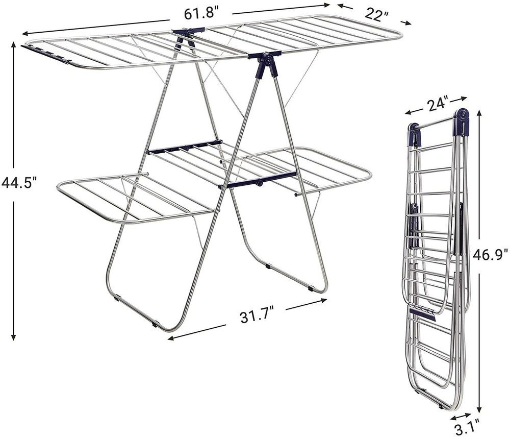 Foldable 2Level Stable Indoor Airer Clothes Drying Rack Free-Standing Adjustable