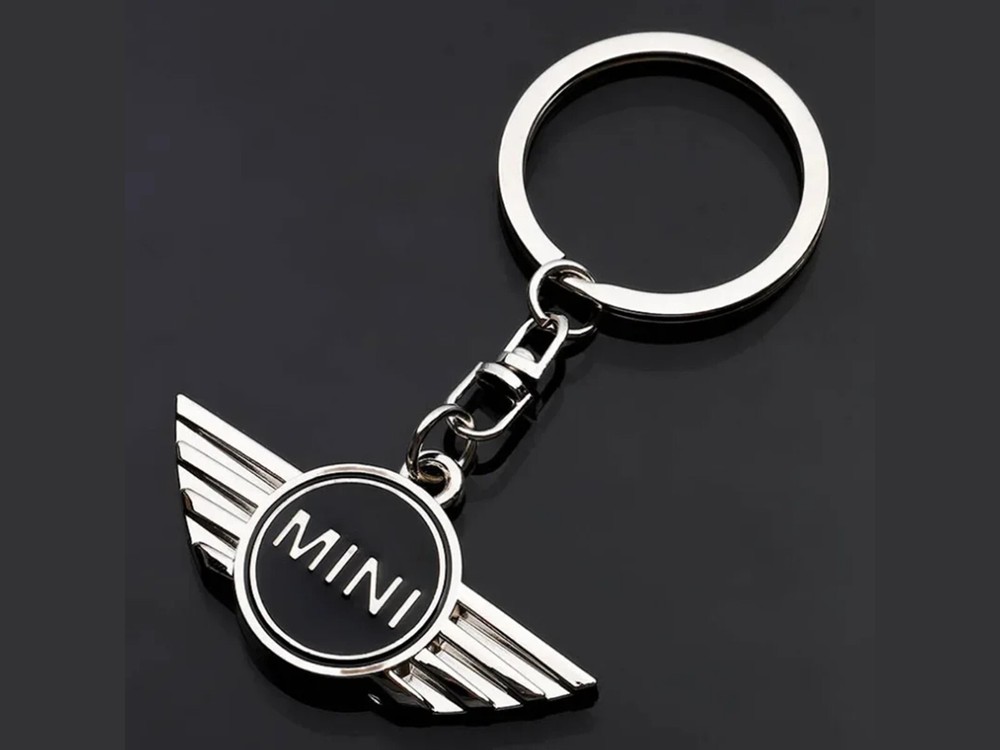 Mini Keychain – Chrome Black Silver Key Ring + Velvet Bag – Gift Idea
