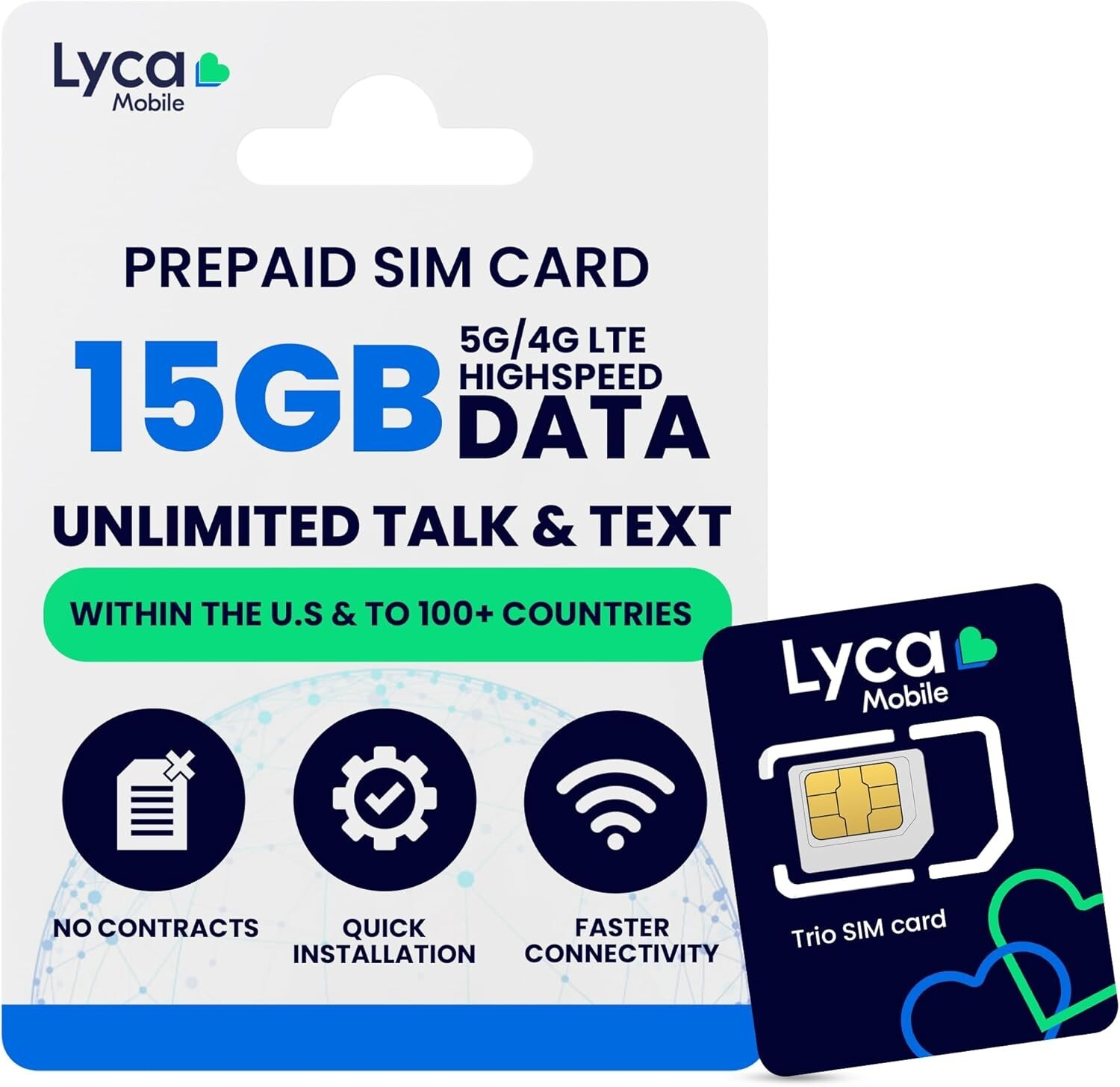 Lycamobile Prepaid SIM Card 15GB 4G/5G Unlimited Data-Talk,Text to 100 Countries