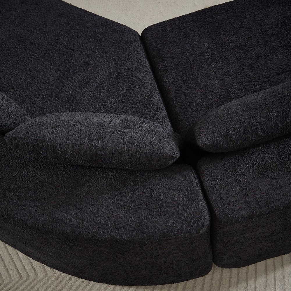 Modular sofa set in chenille fabric, featuring six decorative pillows and four