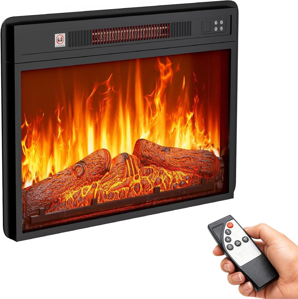 24" Electric Fireplace Insert, Fireplace Heaters with Log Set, Remote Control wi