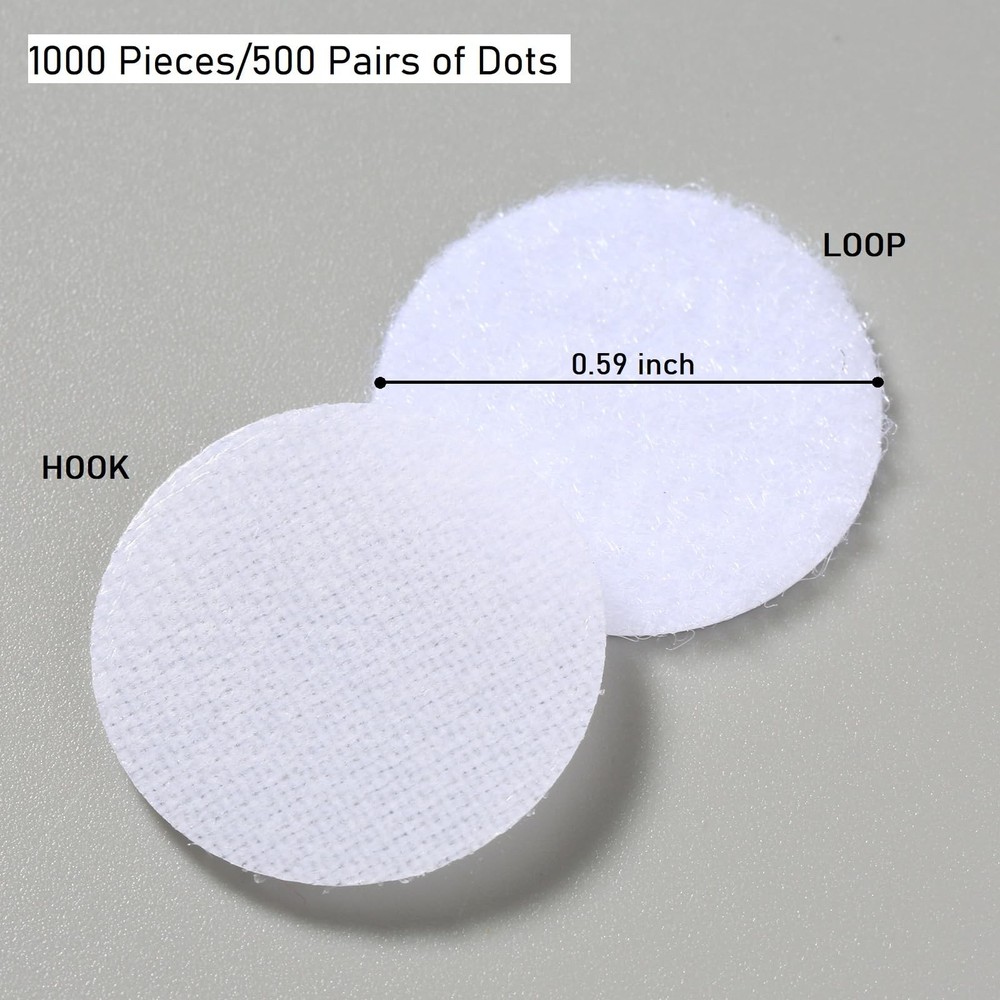 Vabba 1000 Pcs 500 Pairs 0.59inch Diameter Hook and Loop Fastener Self