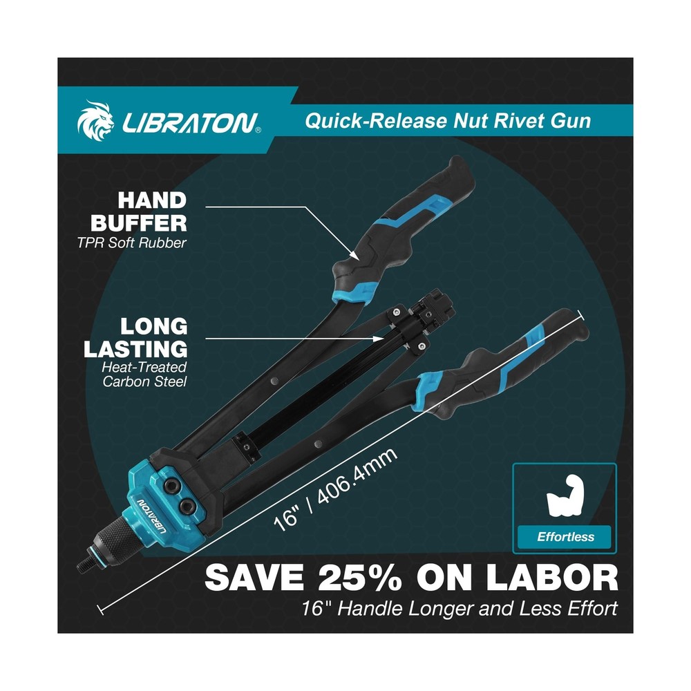 LIBRATON Rivet Nut Tool, 16" Rivnut Tool Kit, Hand Rivet Nut Tool kit with 11...