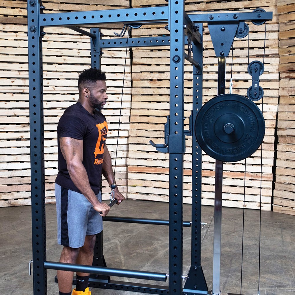 Rugged Power Rack with Lat and 300 lb. Deep Dish Olympic Set