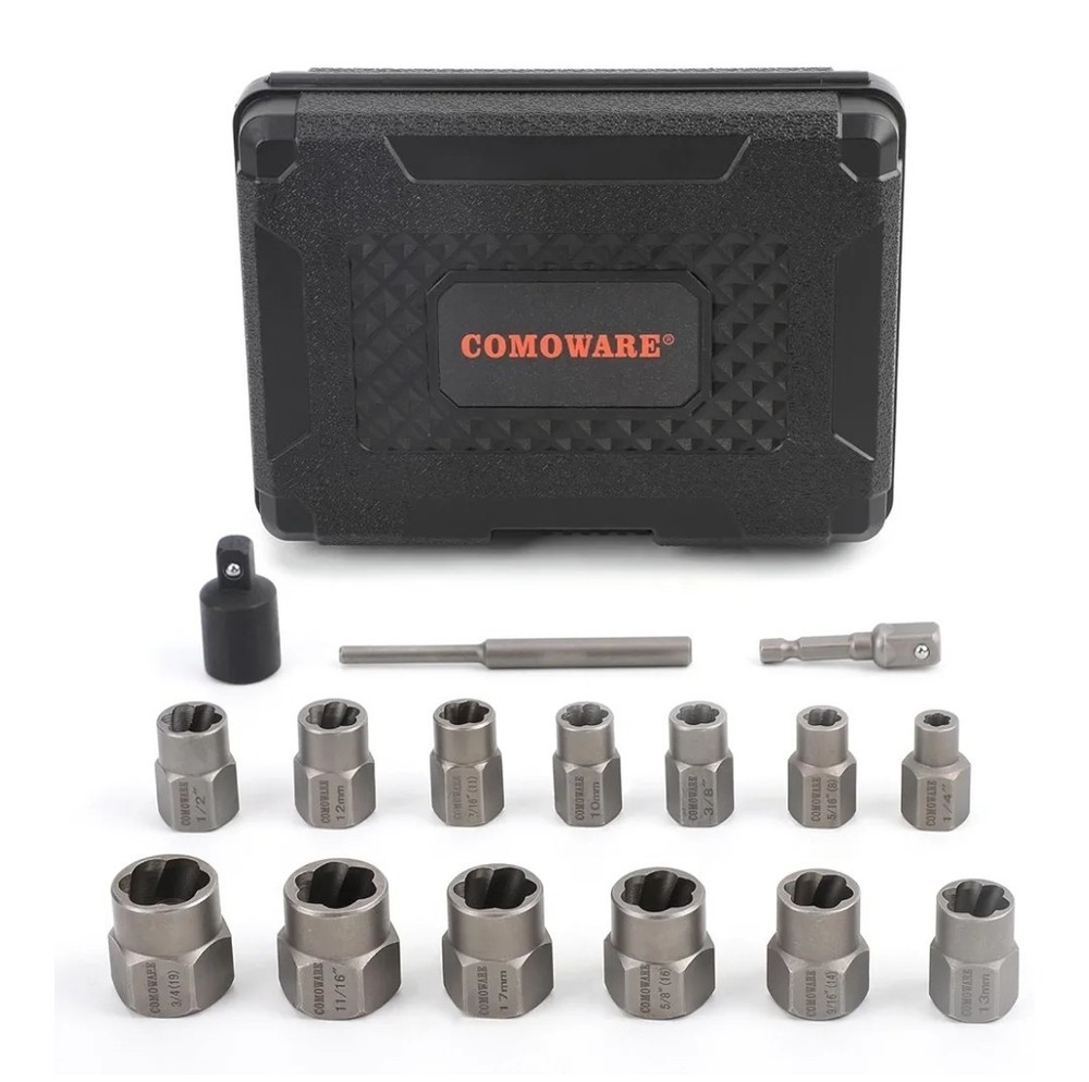 COMOWARE Bolt Extractor Screw Extractor & 1-Piece Socket Adapter Set Remover HSS