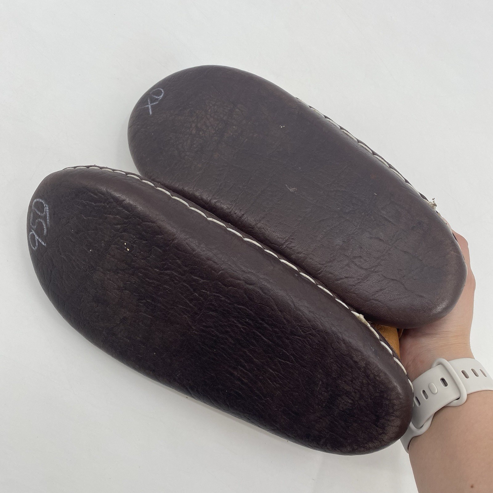 Brown Leather Handmade Center Seam Moccasins Native American Adult Beadwork