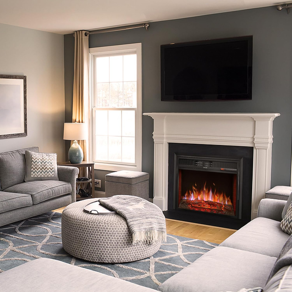 28" Electric Fireplace Insert with Remote, 6 Brightness Levels, 8H Timer