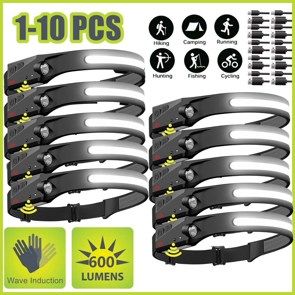 Rechargeable Headlamp 230° Wide Beam LED Motion Sensor Headlight Waterproof Lots