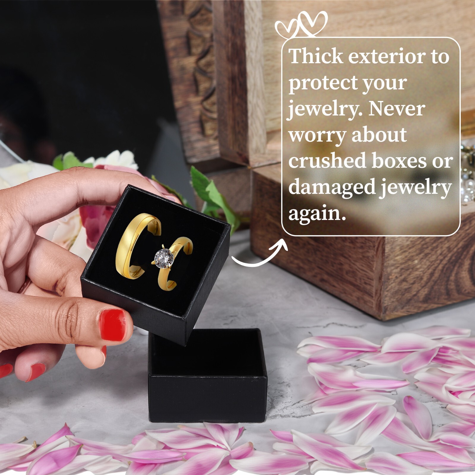 Wholesale Black Ring Gift Box with Foam and Velvet Insert 1.5 x 1.5 x 1.25 Inch