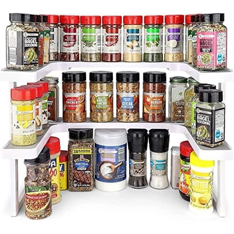 Stackable Shelf Organizer Adjustable 2 Tier Non Slip Spice Storage Holds 64 Jars
