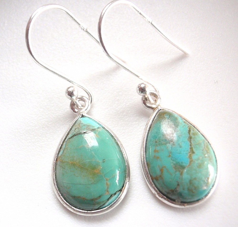 Basic Turquoise Teardrops 925 Ster Silver Dangle Earrings  you'll get exact pair