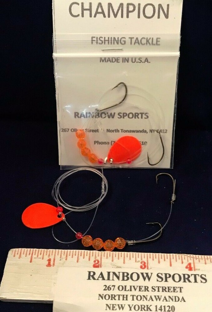 2 CHAMPION WORM HARNESS #3 COLORADO PAINTED ORANGE SINGLE BLADE, 2 HOOK