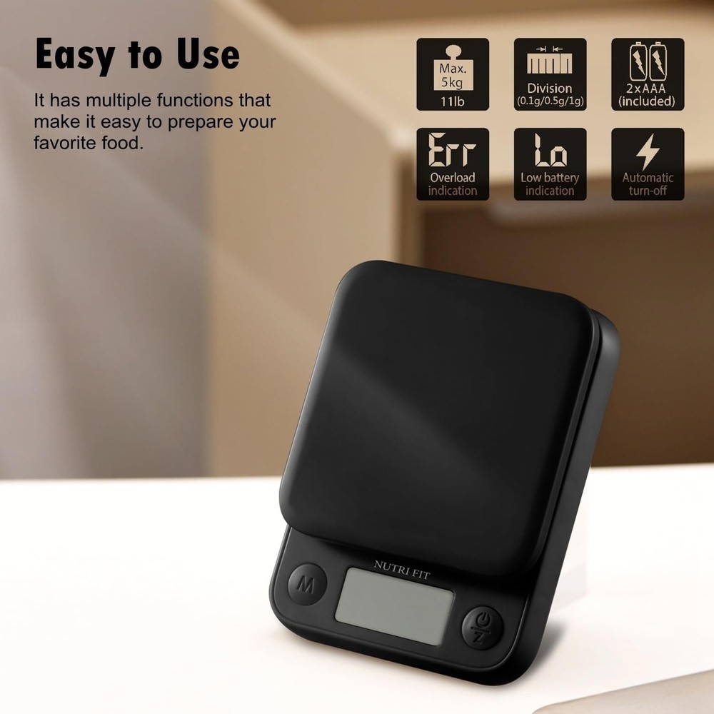 Compact Digital Kitchen Scale for Precision Weighing - 11lb Max Capacity