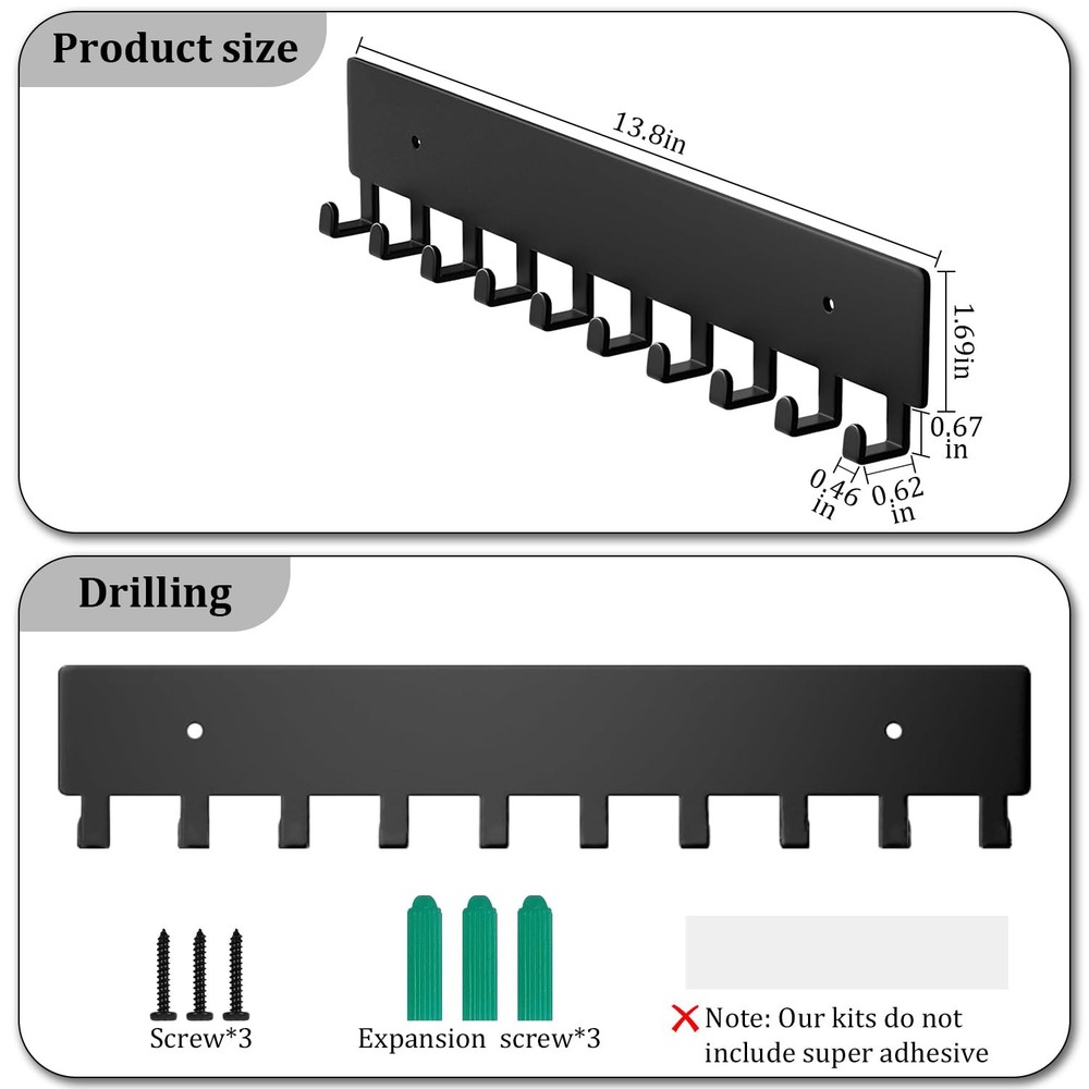 Key Holder Wall Mount with 10 Hooks - Key Rack Organizer for Entryway, Kitchen
