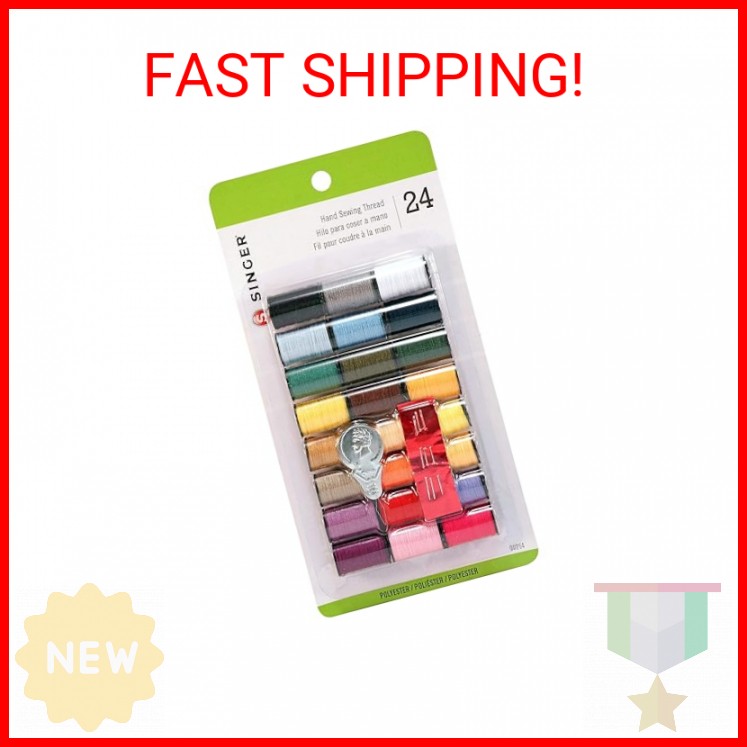 SINGER Polyester Hand Sewing Thread, Assorted Colors, 24 Mini-Spools