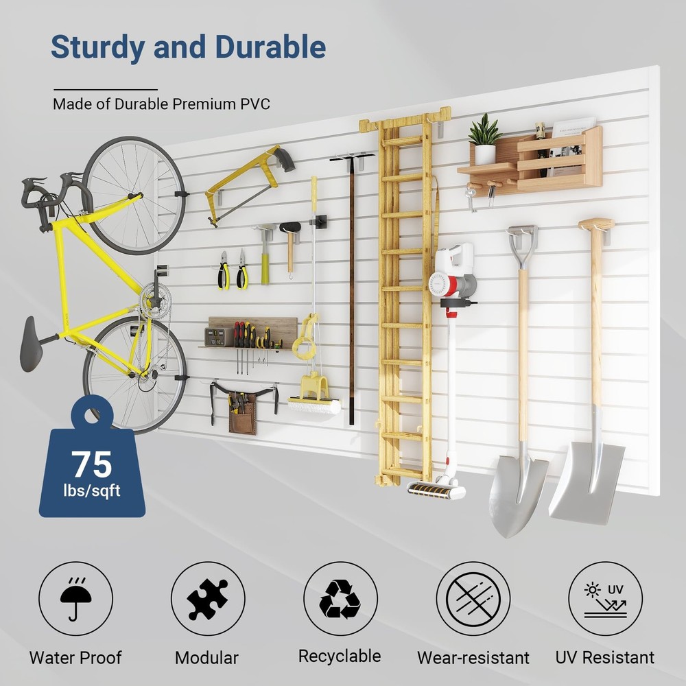 Slatwall Panel 8 FT x 4 FT, Interlocking Slat Wall Paneling, Wall Mounted PVC...