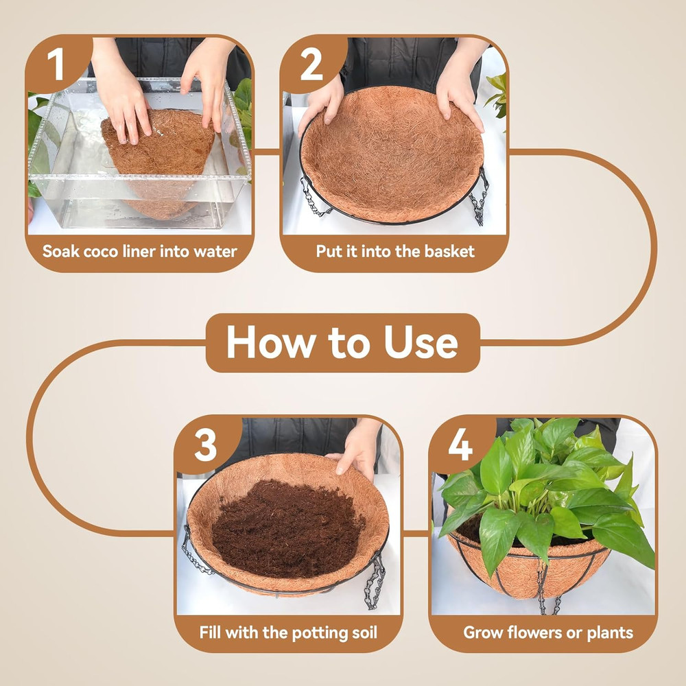6 Pack 12 Inch Coco Liner for Hanging Baskets Replacement round Coconut Liners f
