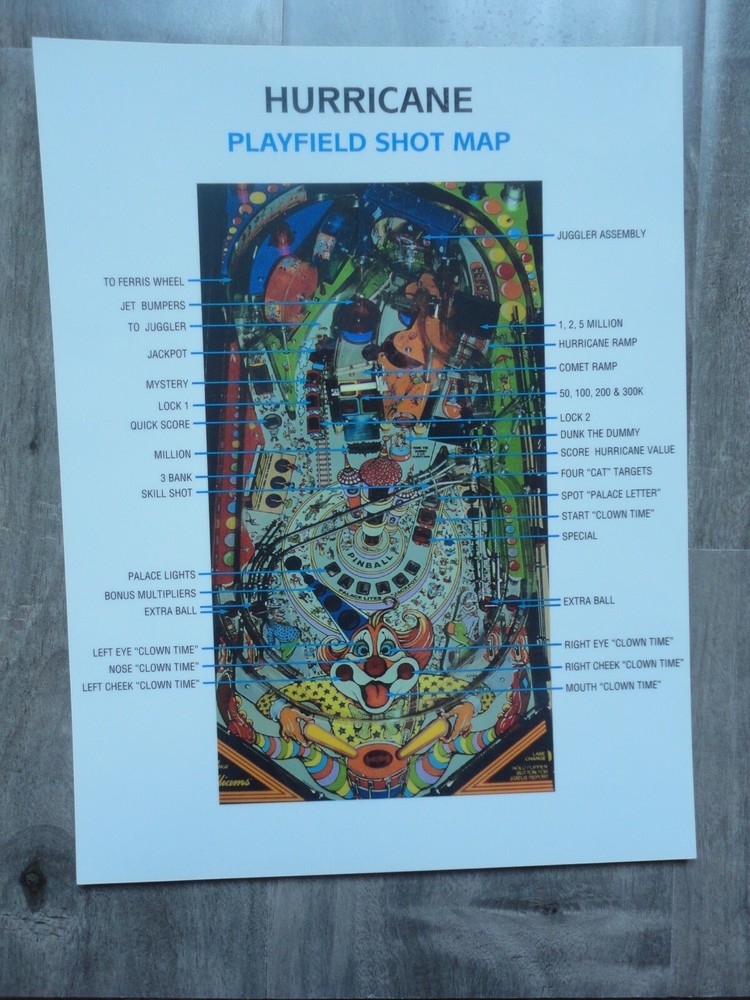 Hurricane Promo Pinball Machine Rules & Shot Map Mint