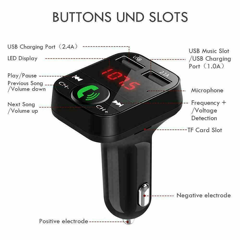 In Car Bluetooth FM Transmitter Radio MP3 Wireless Adapter Car Kit USB Charger 2