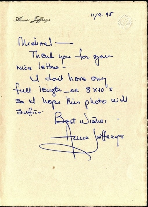 ANNE JEFFREYS Autograph Letter Signed