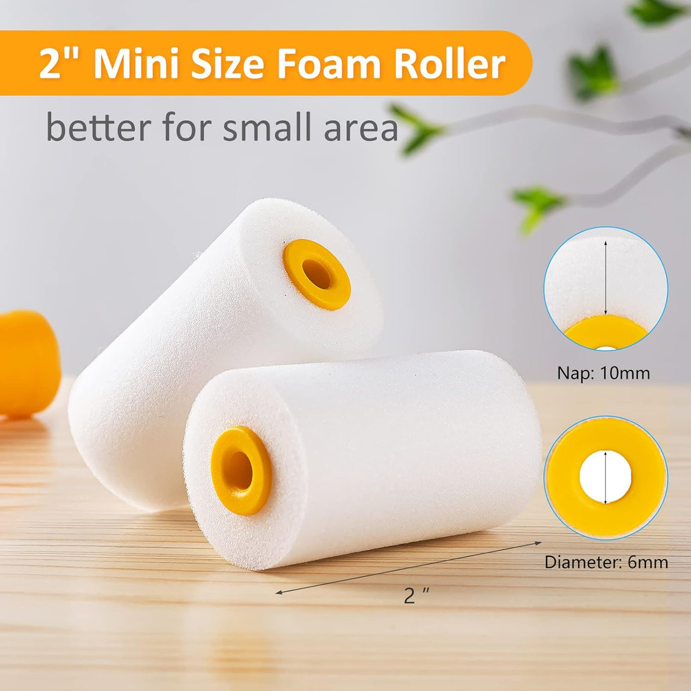 Foam Paint Roller, 2 Inch Mini Paint Roller Kit 9 Pack, Small Paint Roller with