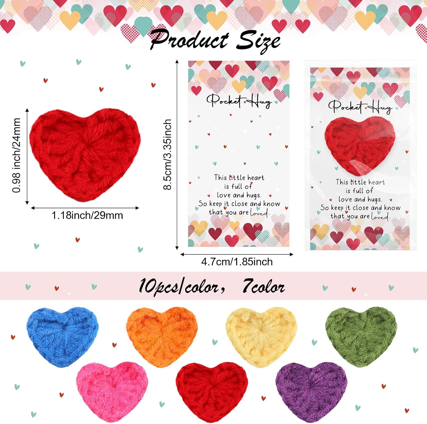 70 Sets Emotional Support Gift Bulk Cute Hand Crocheted Pocket Hug Heart Inspira