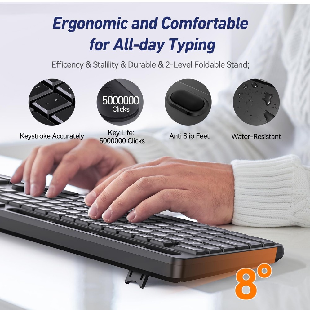 Wireless Keyboard and Mouse Combo, Acebaff 2.4G Quiet Wireless Computer Keybo...
