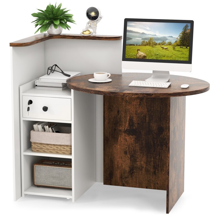 Front Reception Counter Checkout Office Desk Storage Drawer w/Adjustable Shelf