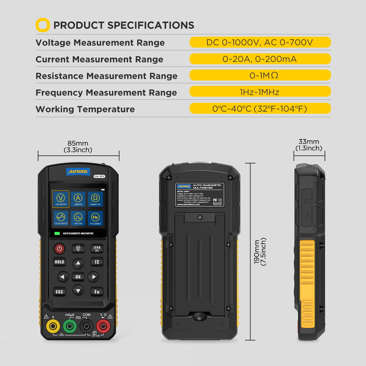 Car Diagnostic Multimeter Circuit Tester AC/DC Voltage Oscilloscope Diode Tester