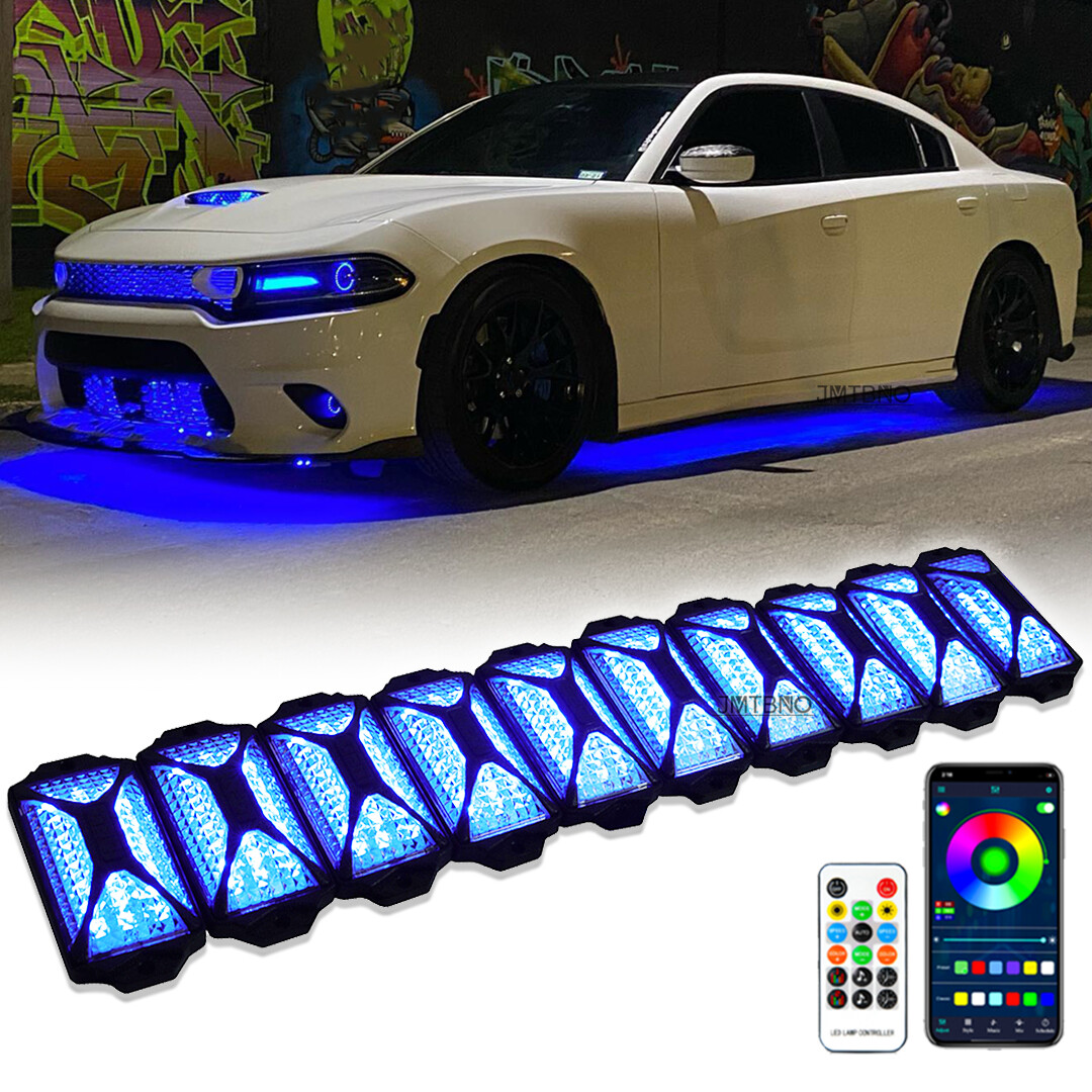 For Dodge Charger Challenger SRT 10x RGB LED Rock Lights Underglow Bluetooth APP