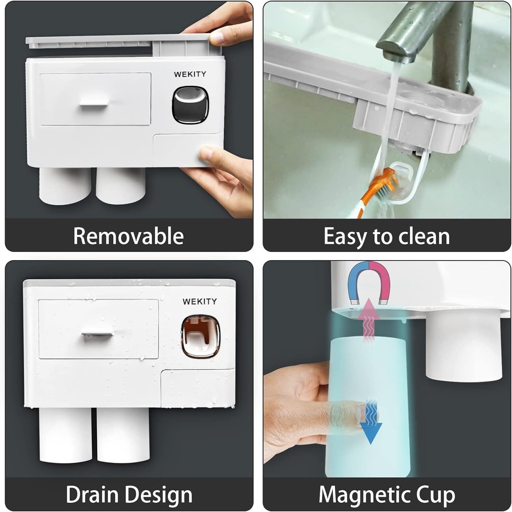 Wekity Multifunctional Wall-Mounted Toothbrush Holder, Automatic Toothpaste